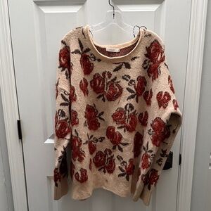 Amaryllis Floral Knit Sweater - Beige and Burgundy